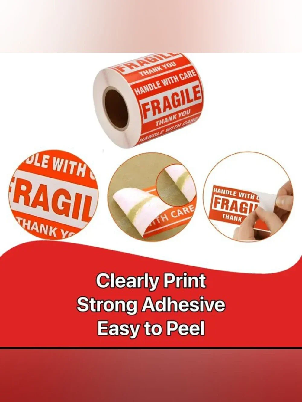 Fragile Handle With Care Red Shipping Labels - Roll 500 Piece